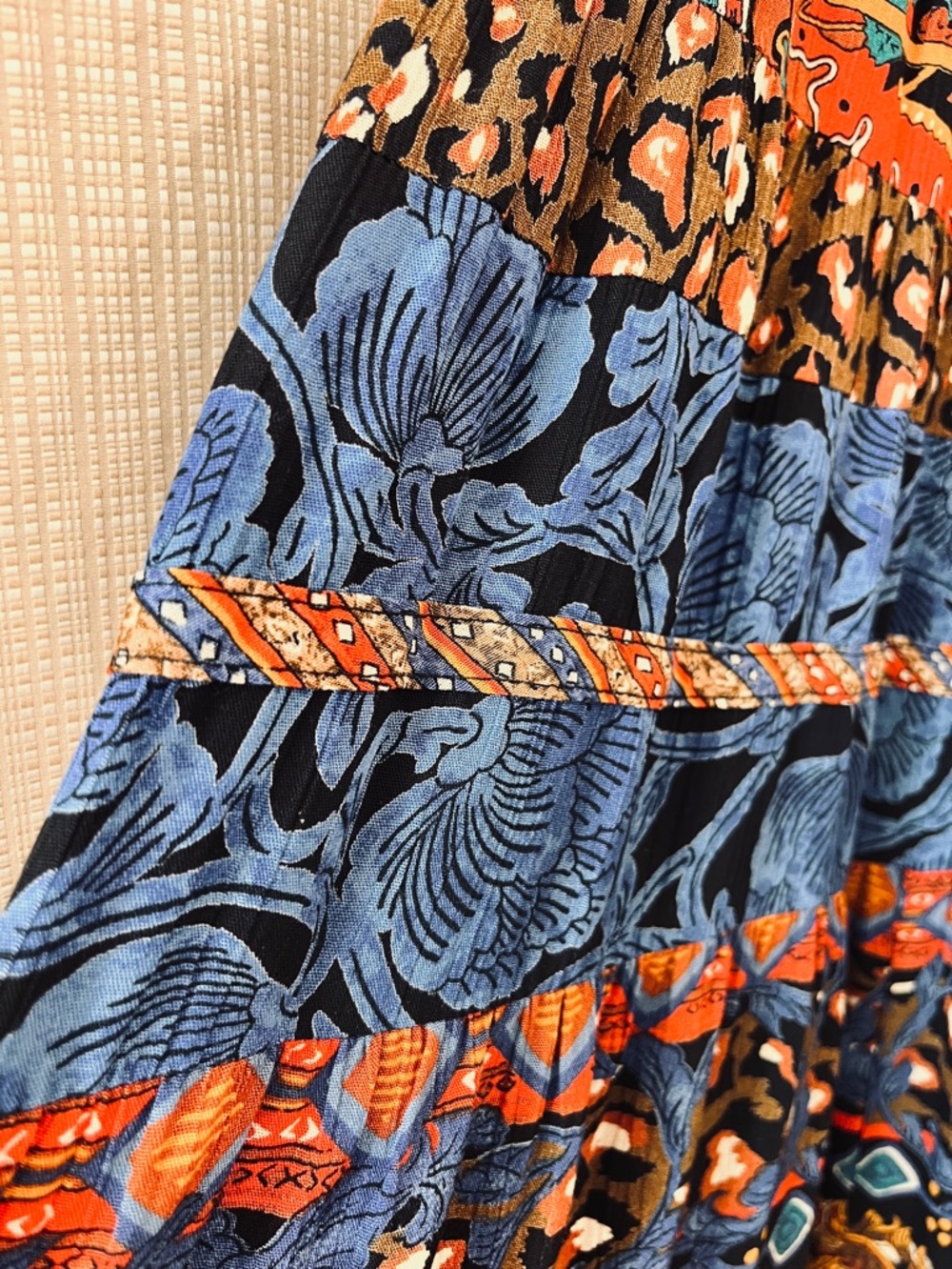 Vintage 90s Carole Little Boho Whimsigoth Tiered Skirt Patchwork Baroque Funky - Picture 9 of 15